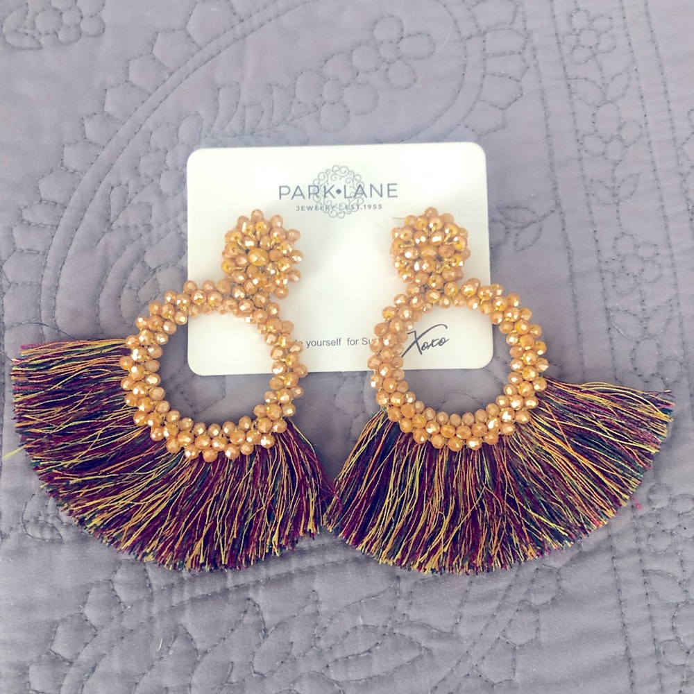 Yellow/Gold beaded earrings with fringe
